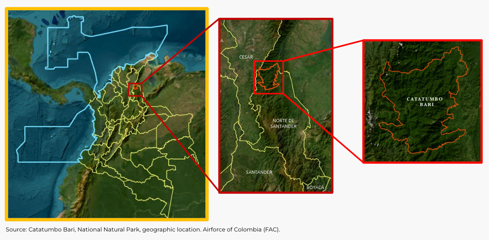 Source: Catatumbo Bari, National Natural Park, geographic location. Airforce of Colombia (FAC)